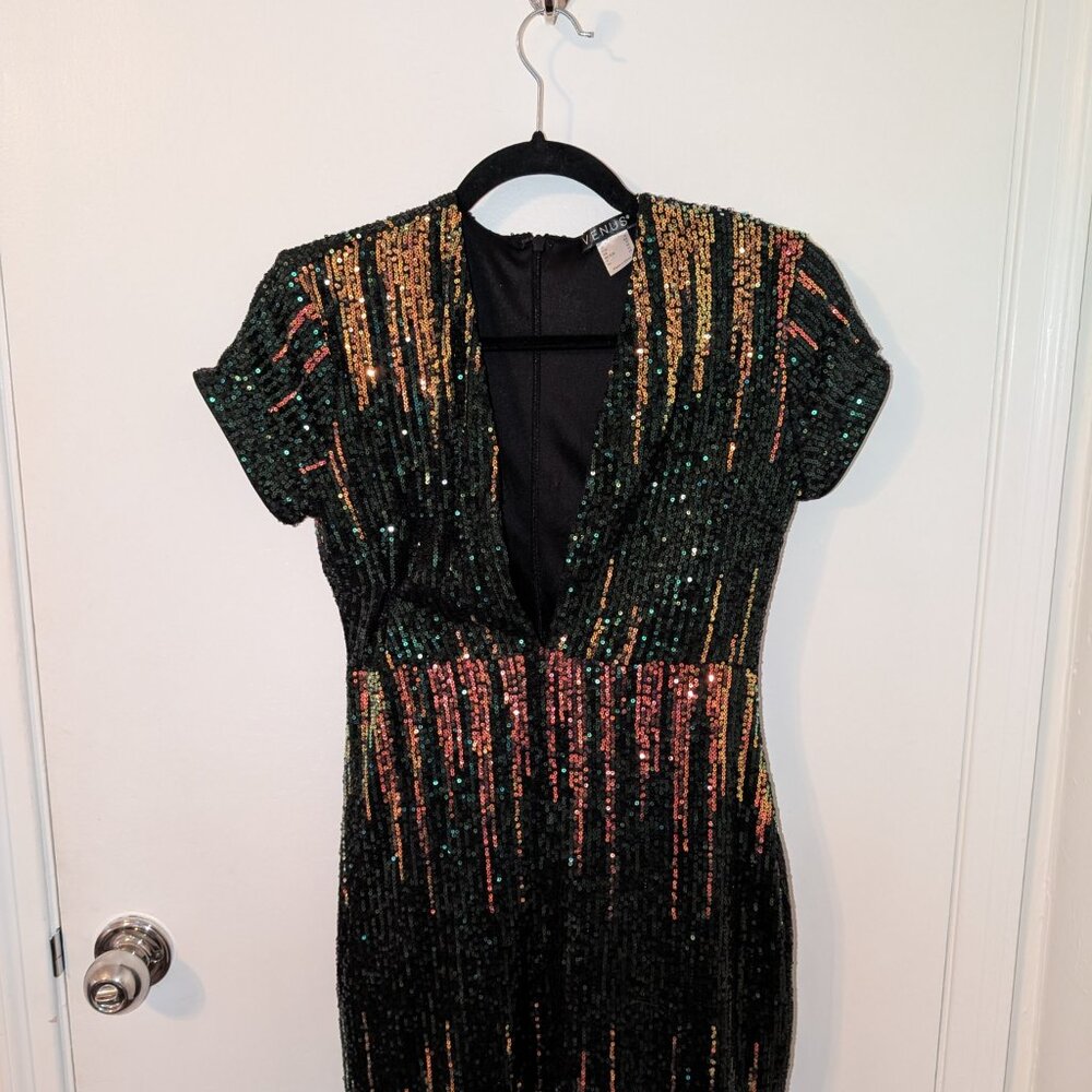 Venus Low Plunge Sequin Mini Dress - Size 4 - Picture 3 of 13